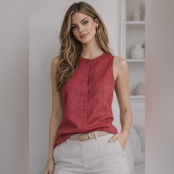 Jones New York Tops - Jones New York Red Linen Sleeveless Blouse Size 6 Minimalist